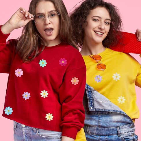 48Pcs Flower Iron on Patches, Cute Daisy Applique, Sew on Embroidered Applique Patch for Clothes Jeans Jackets Bags 8 Colors （1.6x1.6inch in Saudi Arabia