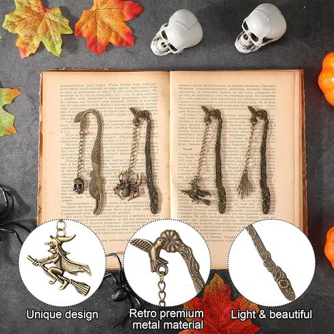 9 PCS Halloween Metal Mongmark with Chain Horror Higts Gothic Vintage Bat Skull Spider Witch Pumpkin Bookmart in Saudi Arabia