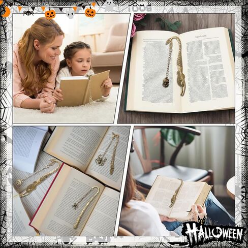 9 PCS Halloween Metal Mongmark with Chain Horror Higts Gothic Vintage Bat Skull Spider Witch Pumpkin Bookmart in Saudi Arabia