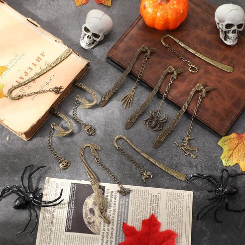 9 PCS Halloween Metal Mongmark with Chain Horror Higts Gothic Vintage Bat Skull Spider Witch Pumpkin Bookmart in Saudi Arabia