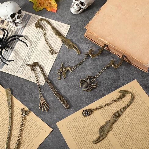 9 PCS Halloween Metal Mongmark with Chain Horror Higts Gothic Vintage Bat Skull Spider Witch Pumpkin Bookmart in Saudi Arabia