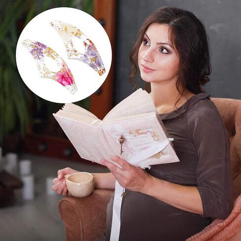2 Pieces Dried Flower Resin Book Page Holder, Transparent Bookmark Handmade Thumb Ring Book Opener Page Holder Books Lovers Gift Books Accessories for Reading Lovers, Students and Teachers in Saudi Arabia