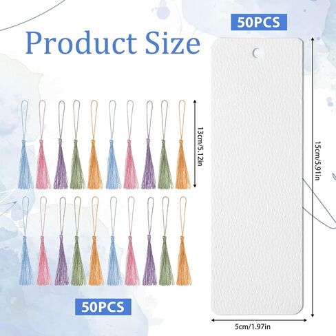 Piriuuo 50pcs Watercolor Paper Blank Bookmarks with Colorful Tassels, White Cardstock Bookmarks Bulk Watercolor Bookmark with Hole Bookmark Making Kit for DIY Projects Gifts Tags - 5.9 X 2 Inches in Saudi Arabia
