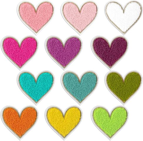 12pcs Heart Shaped Iron on Patches,2.95 x 2.76inch Colorful Embroidered Iron on Patch,Chenille Patches for Clothing,Heart Shape Sew on Patch for Clothes Jackets Jeans Hats Bags in Saudi Arabia