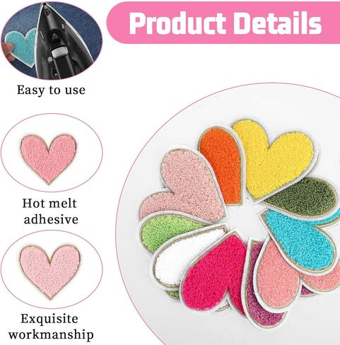 12pcs Heart Shaped Iron on Patches,2.95 x 2.76inch Colorful Embroidered Iron on Patch,Chenille Patches for Clothing,Heart Shape Sew on Patch for Clothes Jackets Jeans Hats Bags in Saudi Arabia