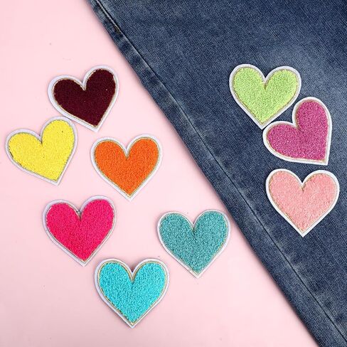 12pcs Heart Shaped Iron on Patches,2.95 x 2.76inch Colorful Embroidered Iron on Patch,Chenille Patches for Clothing,Heart Shape Sew on Patch for Clothes Jackets Jeans Hats Bags in Saudi Arabia