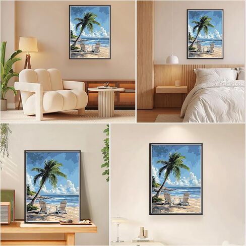 EOBROMD Paint by Numbers Kits for Adults Sunny Beach Palm, DIY Kits Crafts for Beginner, Painting Kits Adults, Oil Paint by Numbers for Home Decor Gift 16x20inch(Without Frame) in Saudi Arabia