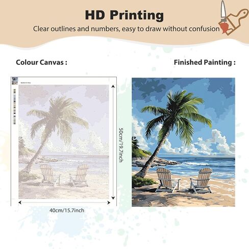 EOBROMD Paint by Numbers Kits for Adults Sunny Beach Palm, DIY Kits Crafts for Beginner, Painting Kits Adults, Oil Paint by Numbers for Home Decor Gift 16x20inch(Without Frame) in Saudi Arabia