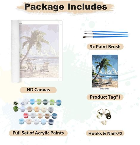 EOBROMD Paint by Numbers Kits for Adults Sunny Beach Palm, DIY Kits Crafts for Beginner, Painting Kits Adults, Oil Paint by Numbers for Home Decor Gift 16x20inch(Without Frame) in Saudi Arabia