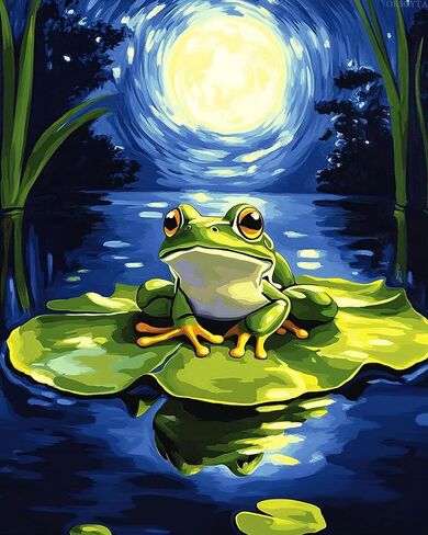 OKSGYTA Frog on Lotus Leaf Paint by Numbers Kit for Adults Beginners, Frog in The Moonlight Paint by Numbers, Interesting Style Acrylic Paints Oil Painting for Room Home Decor (16x20inch, No Frame) in Saudi Arabia
