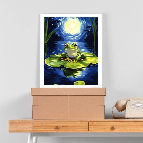 OKSGYTA Frog on Lotus Leaf Paint by Numbers Kit for Adults Beginners, Frog in The Moonlight Paint by Numbers, Interesting Style Acrylic Paints Oil Painting for Room Home Decor (16x20inch, No Frame) in Saudi Arabia