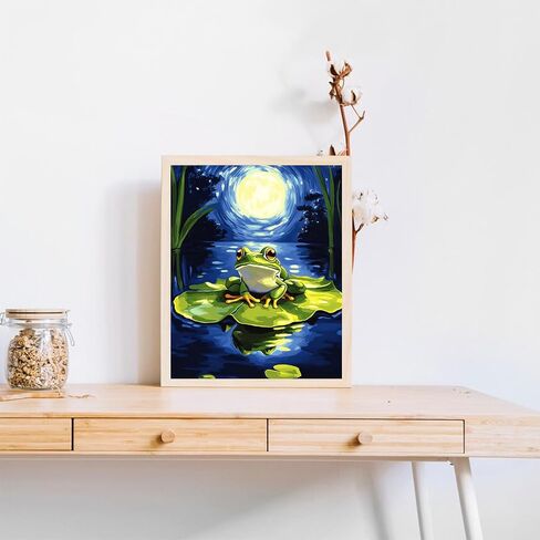 OKSGYTA Frog on Lotus Leaf Paint by Numbers Kit for Adults Beginners, Frog in The Moonlight Paint by Numbers, Interesting Style Acrylic Paints Oil Painting for Room Home Decor (16x20inch, No Frame) in Saudi Arabia