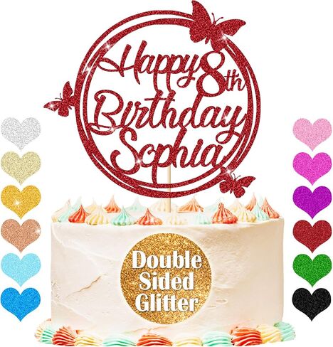 أغطية كعكة عيد ميلاد سعيد شخصية ، كعكة مخصصة ، أي اسم وأي من بريق مزدوج على الوجهين ، لزخارف الحفلات الحفلات في الحزب الحادي والعشرين الـ 30 - 50th 60th. in Kuwait