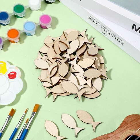 50 PCS Wooden Fish Cut Outs, Unfinished Wood Fish Cutouts Blank Wooden Fishes for Crafts Mini Sea Animal Shape Wood Slices Pieces for DIY Embellishment Painting Summer Ocean Nautical Theme Decoration in Saudi Arabia
