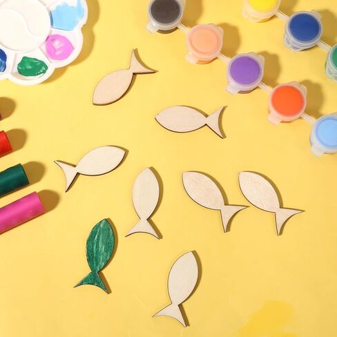 50 PCS Wooden Fish Cut Outs, Unfinished Wood Fish Cutouts Blank Wooden Fishes for Crafts Mini Sea Animal Shape Wood Slices Pieces for DIY Embellishment Painting Summer Ocean Nautical Theme Decoration in Saudi Arabia