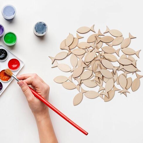 50 PCS Wooden Fish Cut Outs, Unfinished Wood Fish Cutouts Blank Wooden Fishes for Crafts Mini Sea Animal Shape Wood Slices Pieces for DIY Embellishment Painting Summer Ocean Nautical Theme Decoration in Saudi Arabia