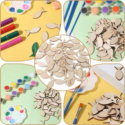 50 PCS Wooden Fish Cut Outs, Unfinished Wood Fish Cutouts Blank Wooden Fishes for Crafts Mini Sea Animal Shape Wood Slices Pieces for DIY Embellishment Painting Summer Ocean Nautical Theme Decoration in Saudi Arabia