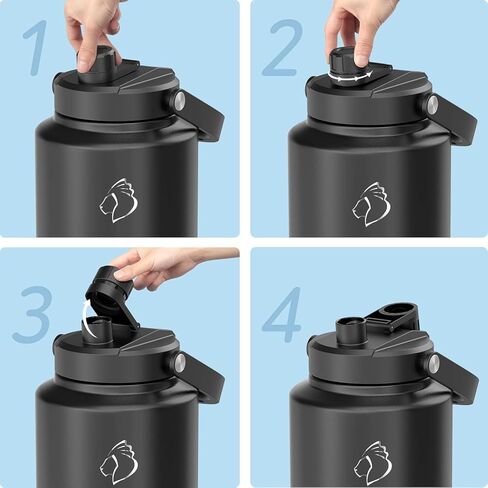 غطاء قش BUZIO سعة 128 أونصة/84 أونصة زجاجة مياه معزولة من الفولاذ المقاوم للصدأ فقط، غطاء بديل من القش بقطر 4.33 بوصة إبريق جالون معزول مع مقبض عريض كبير، سهل الحمل، مانع للتسرب وخالي من مادة BPA in Kuwait