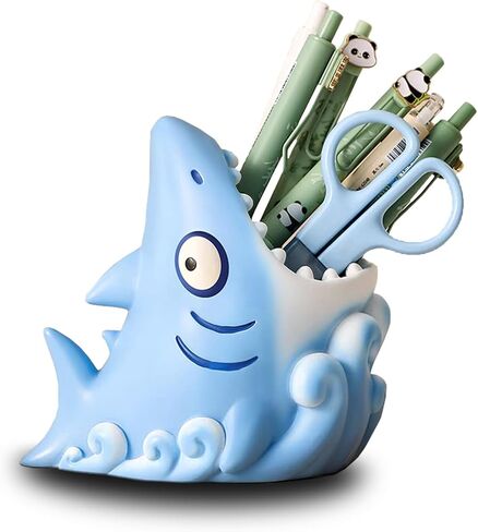 Cute Shark Resin Multifunctional Organizer: Toothbrush Holder, Makeup Brush Storage & Pen/Pencil Holder, Anti - Slip, Decorative Desk,Bathroom Accessory,Shark Decor in Saudi Arabia