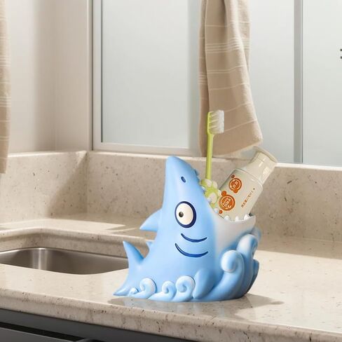 Cute Shark Resin Multifunctional Organizer: Toothbrush Holder, Makeup Brush Storage & Pen/Pencil Holder, Anti - Slip, Decorative Desk,Bathroom Accessory,Shark Decor in Saudi Arabia