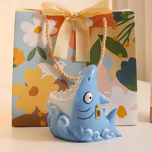 Cute Shark Resin Multifunctional Organizer: Toothbrush Holder, Makeup Brush Storage & Pen/Pencil Holder, Anti - Slip, Decorative Desk,Bathroom Accessory,Shark Decor in Saudi Arabia