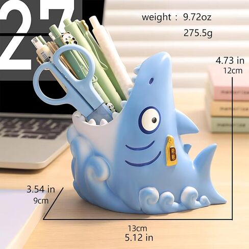 Cute Shark Resin Multifunctional Organizer: Toothbrush Holder, Makeup Brush Storage & Pen/Pencil Holder, Anti - Slip, Decorative Desk,Bathroom Accessory,Shark Decor in Saudi Arabia