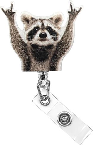 Retractable Raccoon Badge Reel with Alligator Clip - Cute Animal ID Holder for Work, Office, School, Convention, Fun & Durable Badge Reel Accessory ﻿ in Saudi Arabia