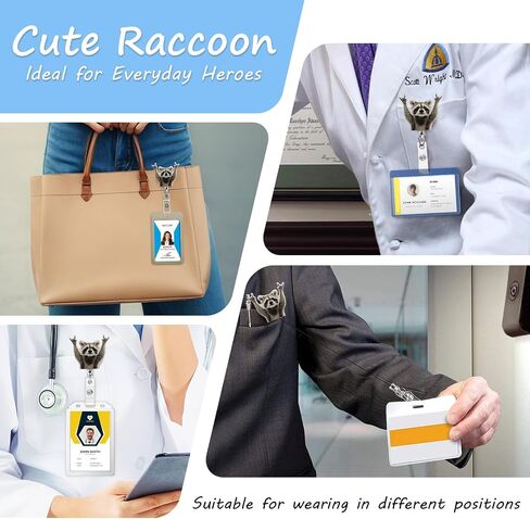 Retractable Raccoon Badge Reel with Alligator Clip - Cute Animal ID Holder for Work, Office, School, Convention, Fun & Durable Badge Reel Accessory ﻿ in Saudi Arabia