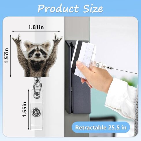Retractable Raccoon Badge Reel with Alligator Clip - Cute Animal ID Holder for Work, Office, School, Convention, Fun & Durable Badge Reel Accessory ﻿ in Saudi Arabia