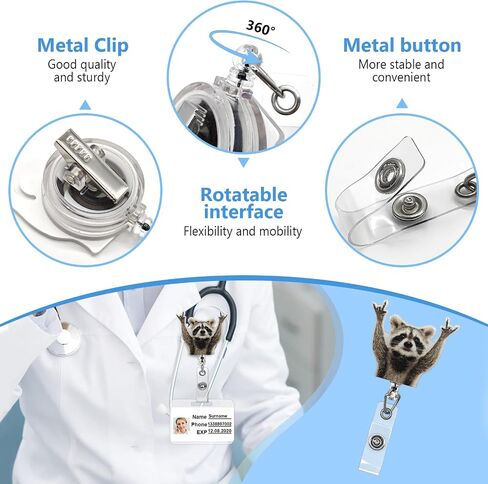 Retractable Raccoon Badge Reel with Alligator Clip - Cute Animal ID Holder for Work, Office, School, Convention, Fun & Durable Badge Reel Accessory ﻿ in Saudi Arabia