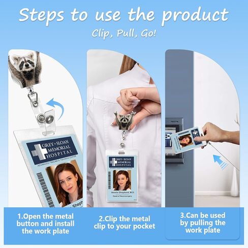 Retractable Raccoon Badge Reel with Alligator Clip - Cute Animal ID Holder for Work, Office, School, Convention, Fun & Durable Badge Reel Accessory ﻿ in Saudi Arabia