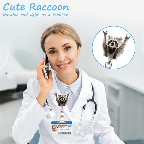 Retractable Raccoon Badge Reel with Alligator Clip - Cute Animal ID Holder for Work, Office, School, Convention, Fun & Durable Badge Reel Accessory ﻿ in Saudi Arabia