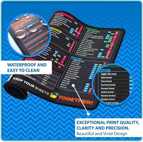 Excel Cheat Sheet Desk Pad – XL Large Waterproof Mouse Pad for PC, Keyboard, Computer, Office or Gaming, Non-Slip Desk Mat with Spreadsheet Shortcuts & Formulas, 3 Cord Holder Gift (X-Large) in Saudi Arabia