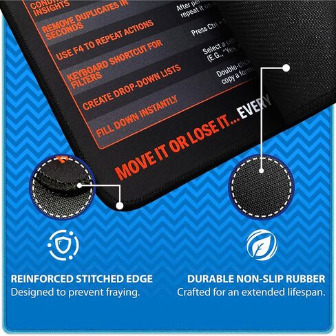Excel Cheat Sheet Desk Pad – XL Large Waterproof Mouse Pad for PC, Keyboard, Computer, Office or Gaming, Non-Slip Desk Mat with Spreadsheet Shortcuts & Formulas, 3 Cord Holder Gift (X-Large) in Saudi Arabia
