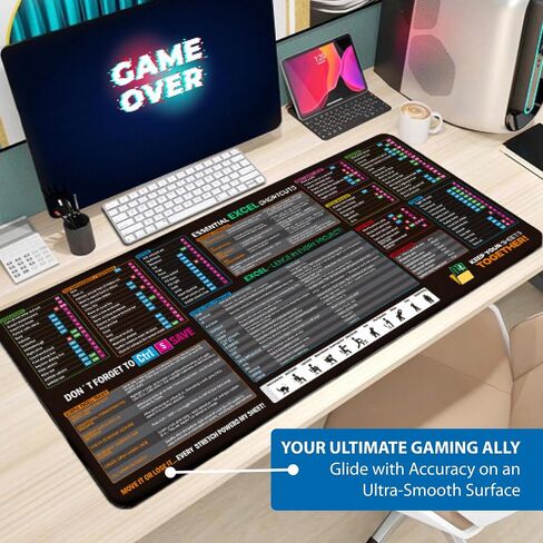 Excel Cheat Sheet Desk Pad – XL Large Waterproof Mouse Pad for PC, Keyboard, Computer, Office or Gaming, Non-Slip Desk Mat with Spreadsheet Shortcuts & Formulas, 3 Cord Holder Gift (X-Large) in Saudi Arabia