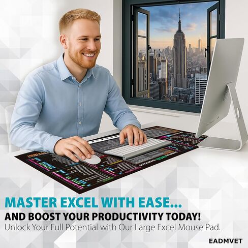 Excel Cheat Sheet Desk Pad – XL Large Waterproof Mouse Pad for PC, Keyboard, Computer, Office or Gaming, Non-Slip Desk Mat with Spreadsheet Shortcuts & Formulas, 3 Cord Holder Gift (X-Large) in Saudi Arabia