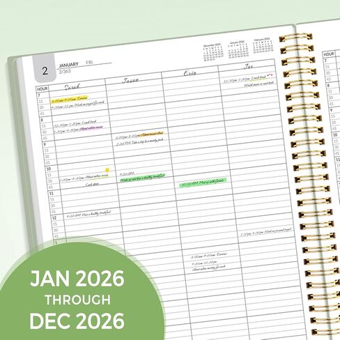 SUNEE 2026 BOOK FOORTMENTMENT ، ربع ساعة ، يوميًا ، مخطط مجموعة أربعة أشخاص - من يناير 2026 - ديسمبر 2026 ، 8.5 "x11" مخطط أسبوعي ، غطاء مرن ، صفحات الملاحظات ، المرجعية ، Dayminder ، Black in Kuwait