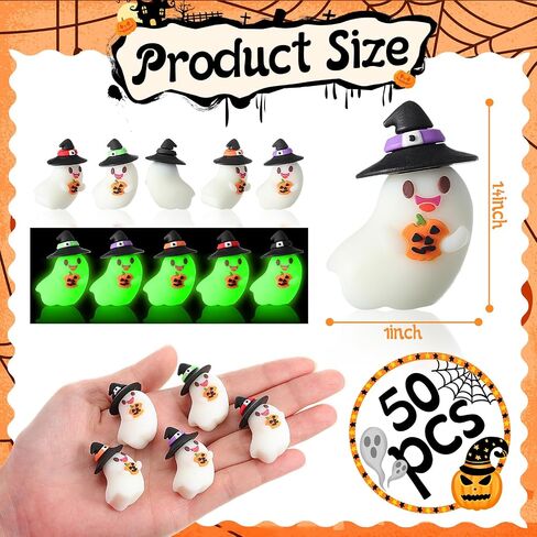 50 PCS Halloween Mini Mini Sompurines Flows in the Dark Resin Ghost Figures Tiny Miniature تمثال مصغرة للاختباء لصالح حفلات عيد الهالوين ديكور دمية حديقة صغيرة (Hatband ملونة) in Saudi Arabia