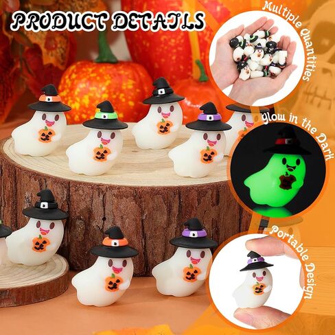 50 PCS Halloween Mini Mini Sompurines Flows in the Dark Resin Ghost Figures Tiny Miniature تمثال مصغرة للاختباء لصالح حفلات عيد الهالوين ديكور دمية حديقة صغيرة (Hatband ملونة) in Saudi Arabia