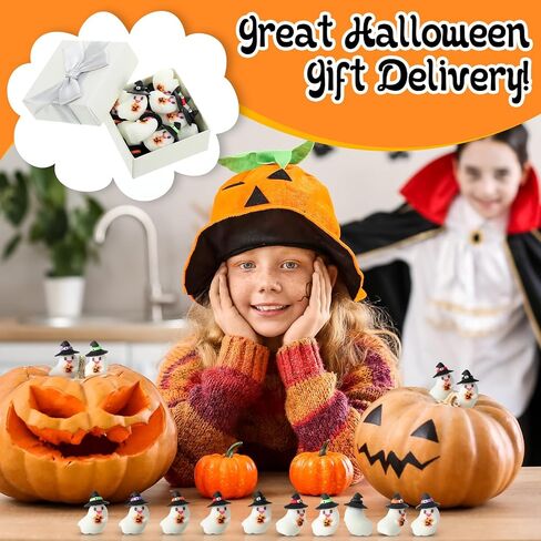50 PCS Halloween Mini Mini Sompurines Flows in the Dark Resin Ghost Figures Tiny Miniature تمثال مصغرة للاختباء لصالح حفلات عيد الهالوين ديكور دمية حديقة صغيرة (Hatband ملونة) in Saudi Arabia