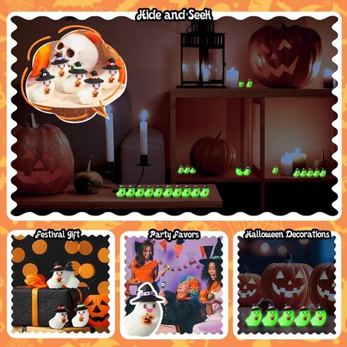 50 PCS Halloween Mini Mini Sompurines Flows in the Dark Resin Ghost Figures Tiny Miniature تمثال مصغرة للاختباء لصالح حفلات عيد الهالوين ديكور دمية حديقة صغيرة (Hatband ملونة) in Saudi Arabia