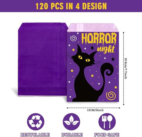 Whaline 120pack Halloween Treat Acags 4 Designs Cartoon Grimace Cat Ghost Ghost Spider Pattern Pudcs Buffet Bass خدعة أو علاج أكياس الهدايا الورقية لملفات تعريف الارتباط الشوكولاتة الجيدة. in Saudi Arabia