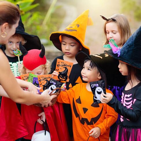 Whaline 120pack Halloween Treat Acags 4 Designs Cartoon Grimace Cat Ghost Ghost Spider Pattern Pudcs Buffet Bass خدعة أو علاج أكياس الهدايا الورقية لملفات تعريف الارتباط الشوكولاتة الجيدة. in Saudi Arabia