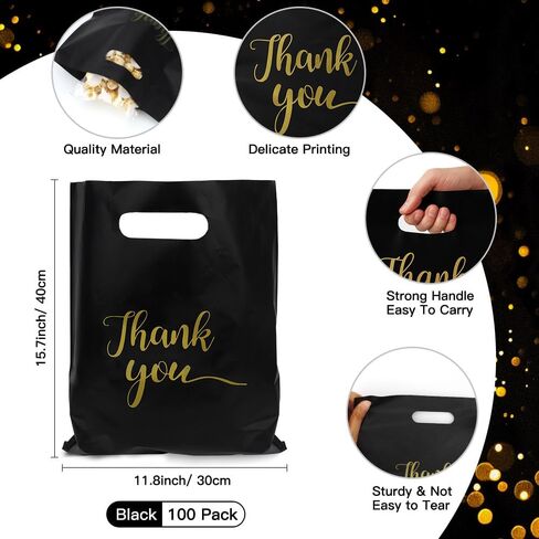 100 Pack Thank You Bags, 9x12 Inch Thank You Merchandise Bags Extra Thick Reusable Plastic Shopping Bag with Handles Goodie Bag for Small Business Retail Boutique Wedding Birthday Party Gifts (Pink) in Saudi Arabia