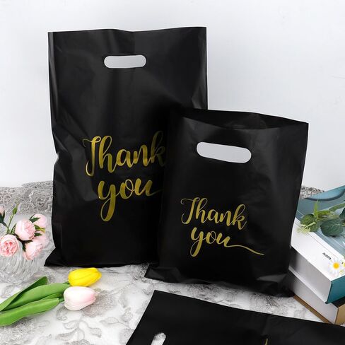 100 Pack Thank You Bags, 9x12 Inch Thank You Merchandise Bags Extra Thick Reusable Plastic Shopping Bag with Handles Goodie Bag for Small Business Retail Boutique Wedding Birthday Party Gifts (Pink) in Saudi Arabia