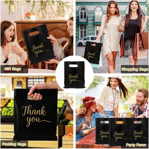 100 Pack Thank You Bags, 9x12 Inch Thank You Merchandise Bags Extra Thick Reusable Plastic Shopping Bag with Handles Goodie Bag for Small Business Retail Boutique Wedding Birthday Party Gifts (Pink) in Saudi Arabia