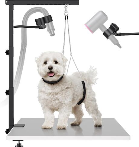 Dog Grooming Arm with Hair Dryer Stand, Adjustable 37'' Dog Grooming Table Arm with Clamp & Dogs Restraints for Grooming Small Medium Dogs Cats, Foldable Pet Grooming Stand at Home in Saudi Arabia