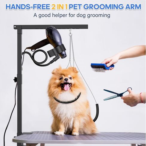 Dog Grooming Arm with Hair Dryer Stand, Adjustable 37'' Dog Grooming Table Arm with Clamp & Dogs Restraints for Grooming Small Medium Dogs Cats, Foldable Pet Grooming Stand at Home in Saudi Arabia
