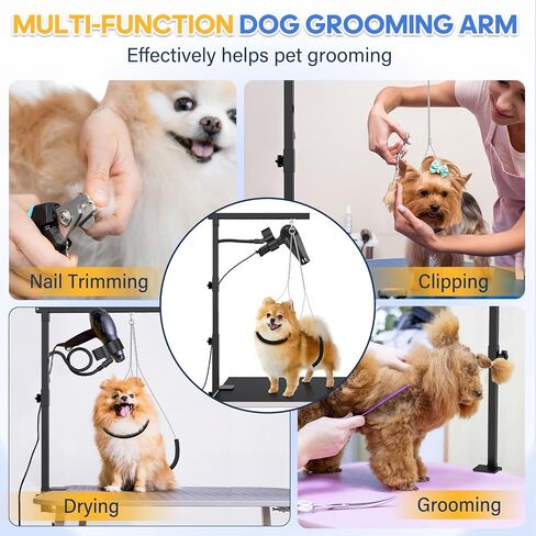 Dog Grooming Arm with Hair Dryer Stand, Adjustable 37'' Dog Grooming Table Arm with Clamp & Dogs Restraints for Grooming Small Medium Dogs Cats, Foldable Pet Grooming Stand at Home in Saudi Arabia