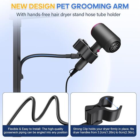 Dog Grooming Arm with Hair Dryer Stand, Adjustable 37'' Dog Grooming Table Arm with Clamp & Dogs Restraints for Grooming Small Medium Dogs Cats, Foldable Pet Grooming Stand at Home in Saudi Arabia